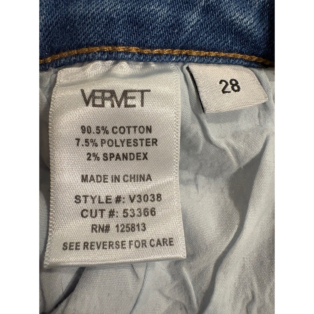 Vervet Los Angeles Asymmetrical Crossover Denim Shorts Light Wash Distressed 28 - Picture 5 of 5